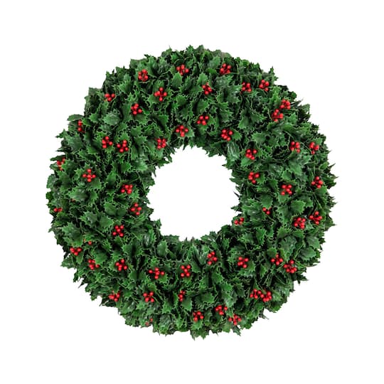Nearly Natural 24" UV Resistant Artificial Holly Berry Christmas Wreath in Green | 24″ | Michaels®